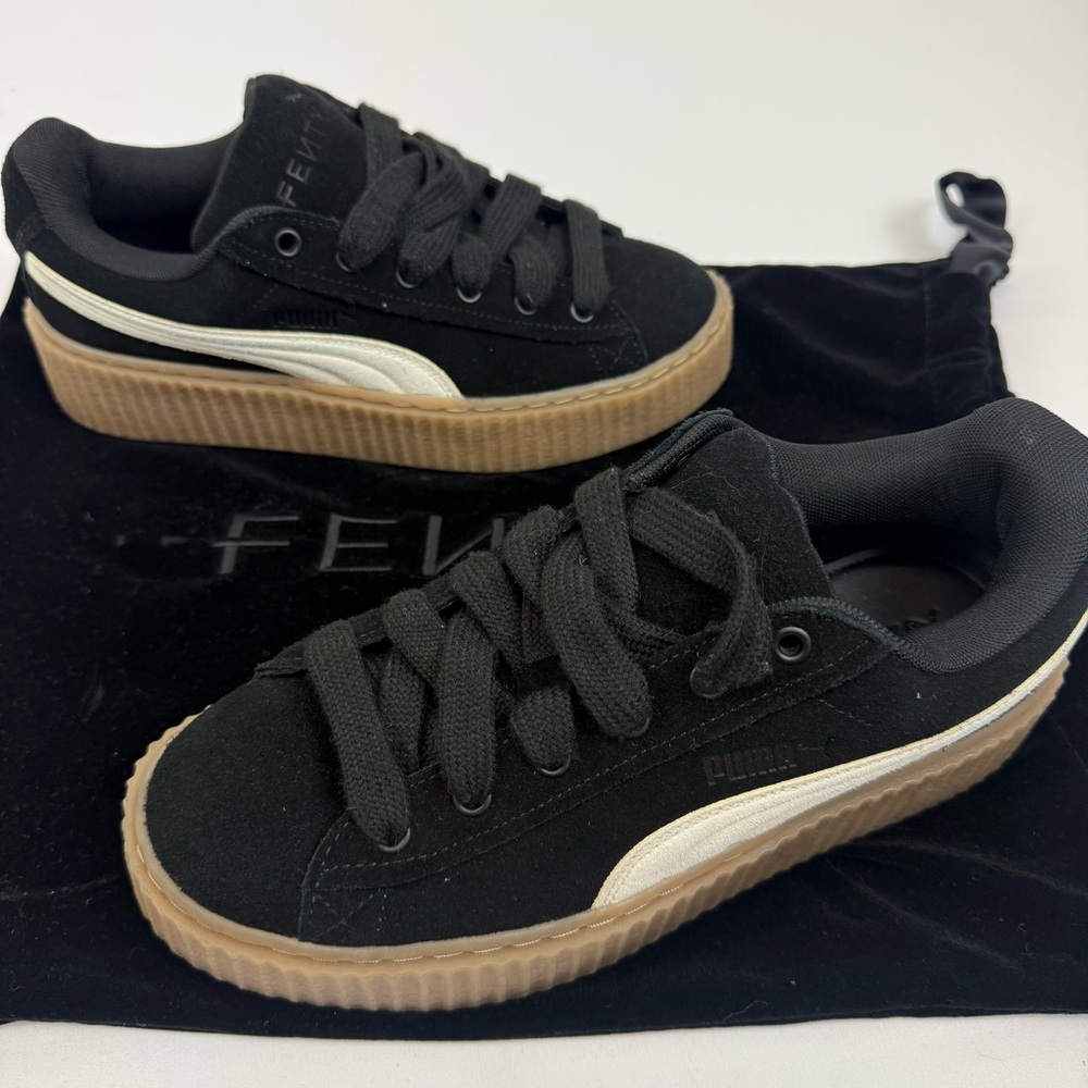 Puma Women's Black Suede Platform Sneakers with White Stripe - Picture 5 of 13